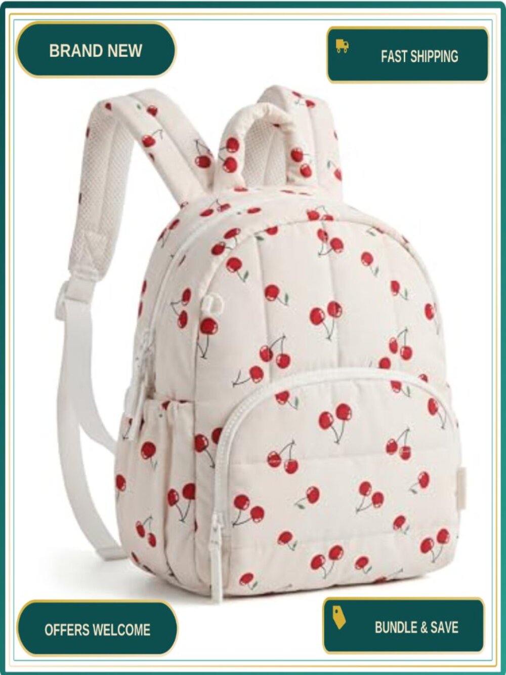 Mini Quilted Puffer Backpack Water-Resistant Lightweight Daypack